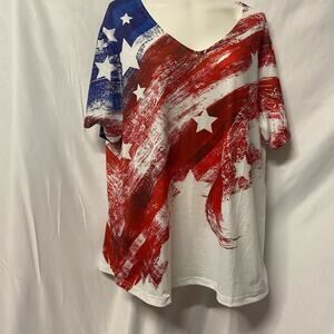 Americana Pullover Top Red White Blue XL USA Stars Stripes